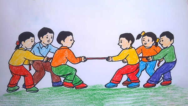vẽ tranh đề tài lễ hội kéo co