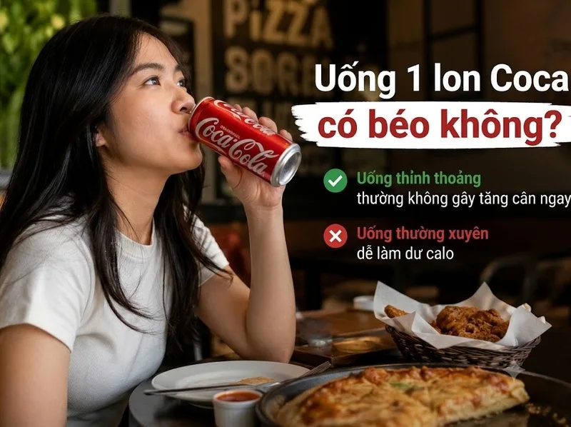Uống Coca có béo không? Cần xét khẩu phần và tổng năng lượng nạp vào.